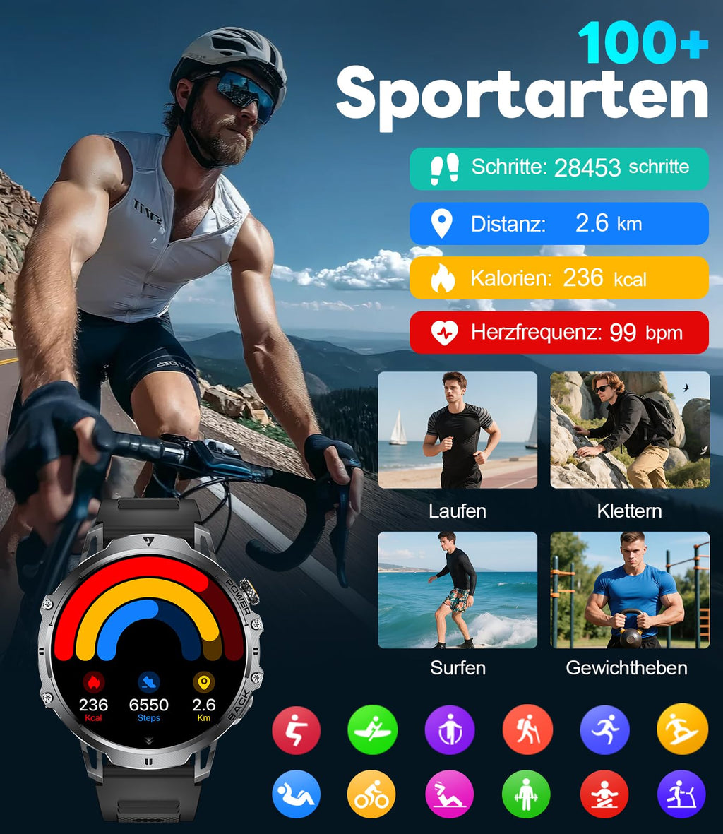 Military Smartwatch – 1.85" HD