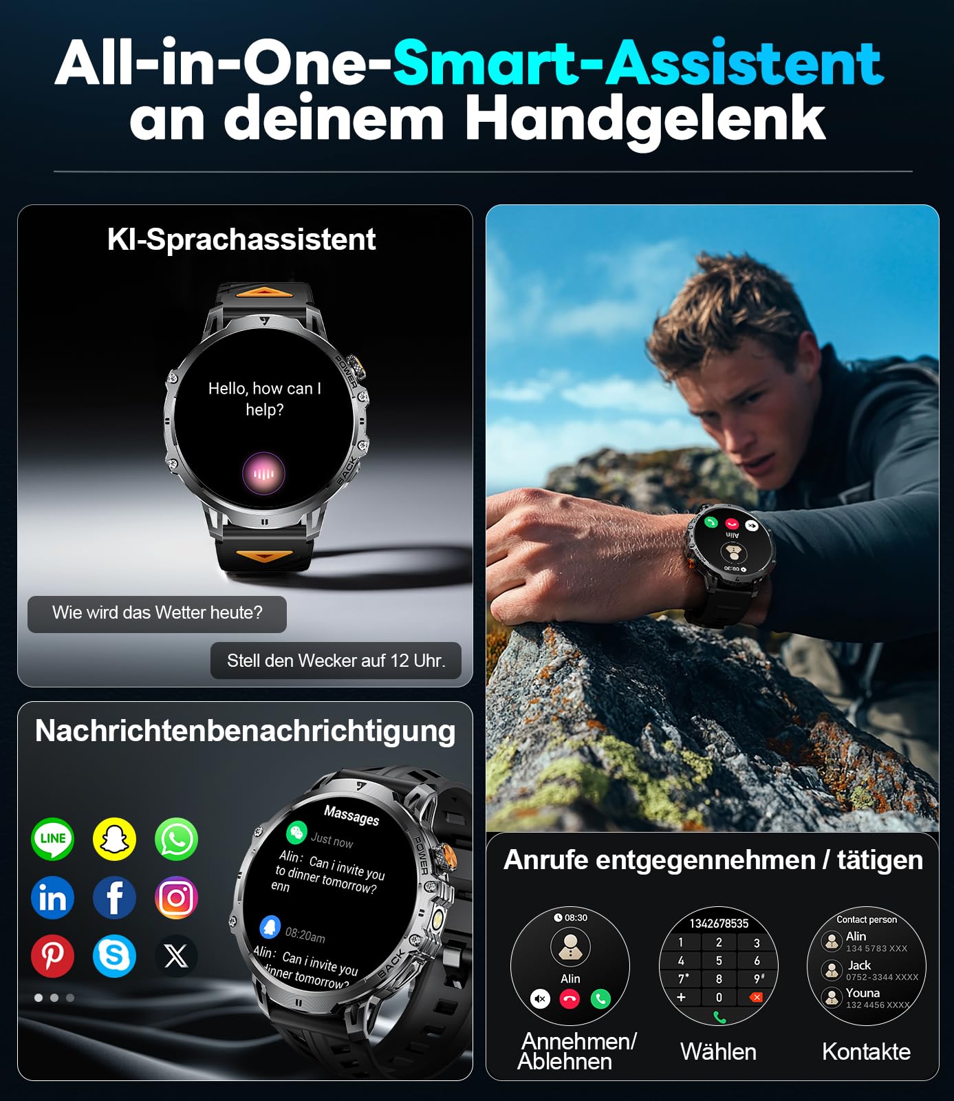Military Smartwatch – 1.85" HD