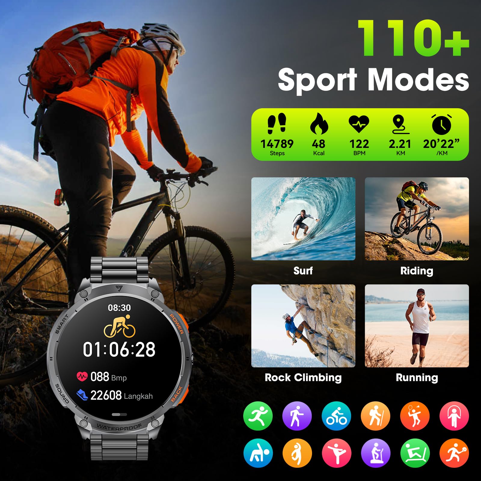Military Smartwatch – 1.85" HD